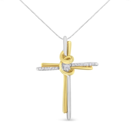 Diamond-Accented Cross 10K Yellow & White Gold Pendant Necklace with
18" Chain