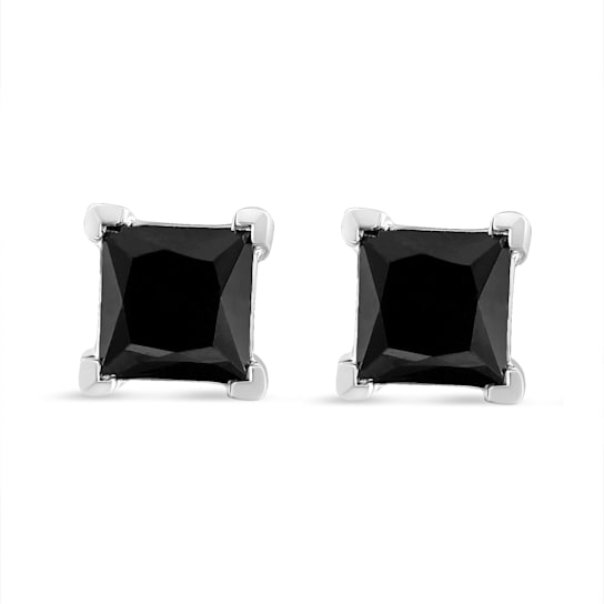 1.50ctw Princess-Cut Black Diamond Sterling Silver Stud Earrings