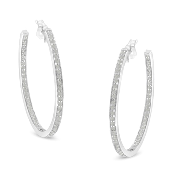 10K White Gold 1.0ctw Diamond Inside-Out Hoop Earrings