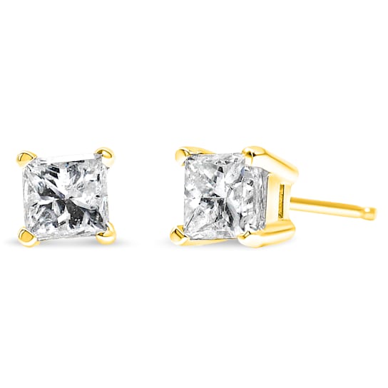 0.375ctw Princess-Cut Square Diamond Solitaire 14K Yellow Gold Stud Earrings
