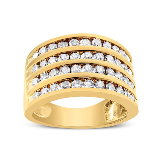 1.50ctw Champagne Diamond 4-Row 10K Yellow Gold Over Sterling Silver Band