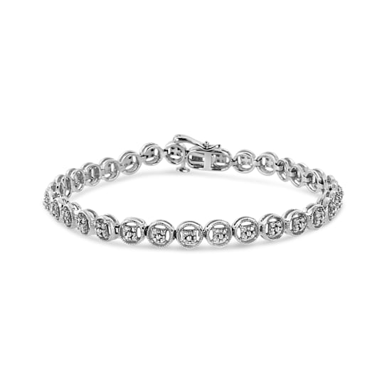 Rhodium Over Sterling Silver 1/10 Ctw Diamond Open Circle Tennis Bracelet