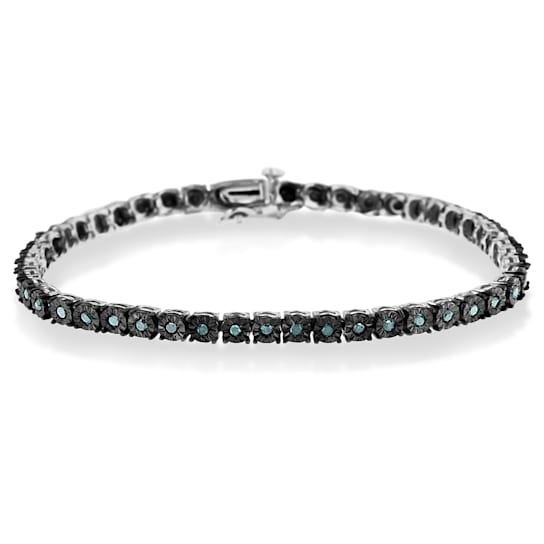 Sterling Silver 1 ct TDW Color Treated Rose Cut Diamond Tennis Bracelet
(Blue, I3) - 7"