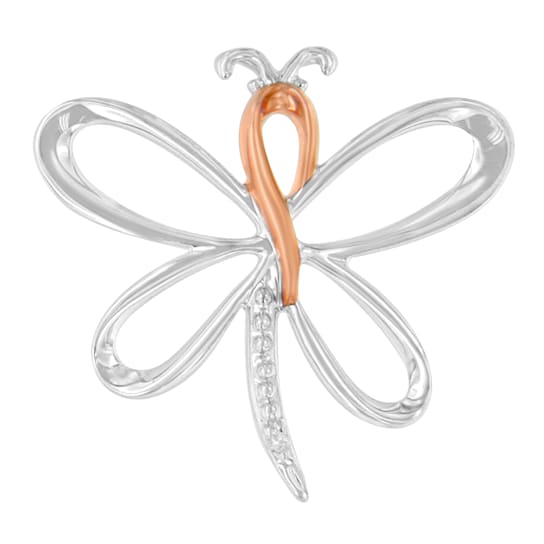 Diamond-Accented Dragonfly Rhodium Over Sterling Silver with 10K Rose
Gold Pendant with Chain