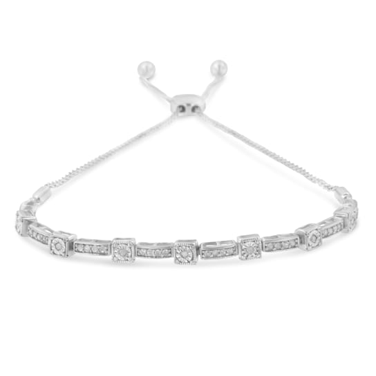 Sterling Silver .25ctw Diamond Art Deco Style Adjustable Bolo
6"-9" Bracelet