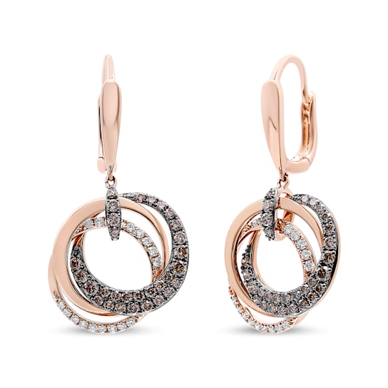 14K Rose Gold 1.00ctw White and Brown Diamond Intertwining Hoops and
Circle Dangle Earrings