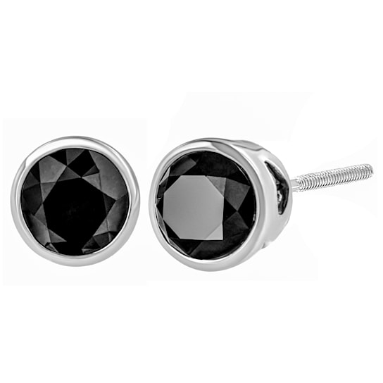 3.00ctw Round-Cut Black Diamond Sterling Silver Stud Earrings