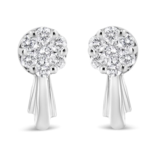 14K White Gold 3/4ctw Diamond Floral Cluster Drop and Dangle Stud Earrings