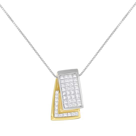 14K Two-tone Gold 1.0ctw Princess Diamond Foldover Box Pendant
w\chain(H-I Color, SI2-I1 Clarity)