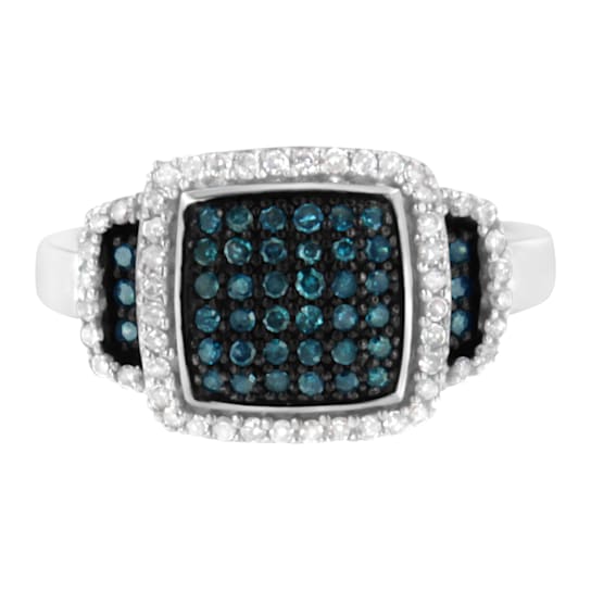 Black Rhodium Over Sterling Silver 1/2ctw Diamond Ring (Fancy Blue &
H-I Color, I2-I3 Clarity)