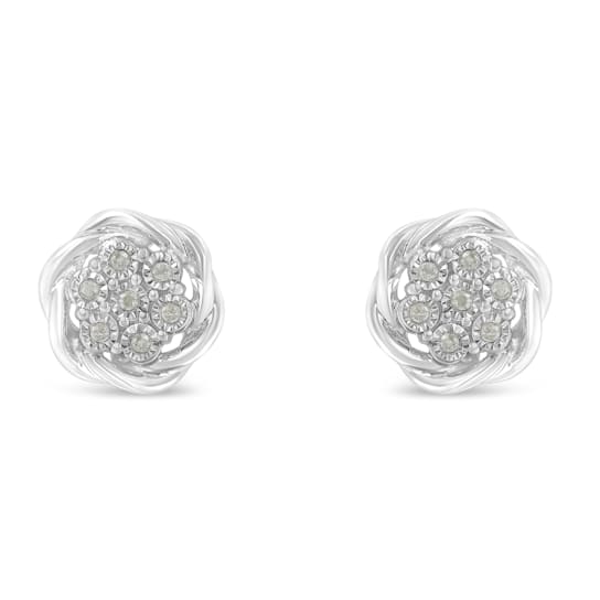 0.16ctw Diamond Swirl Cluster Sterling Silver Stud Earrings