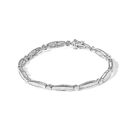14K White Gold 1-1/2ctw Round and Baguette Diamond Bezel and Tapered
Link 7" Tennis Bracelet