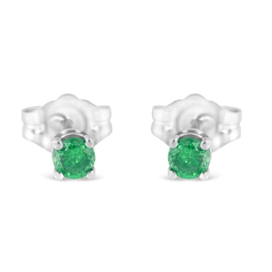 0.25ctw Round-Cut Green Diamond Sterling Silver Classic Stud Earrings