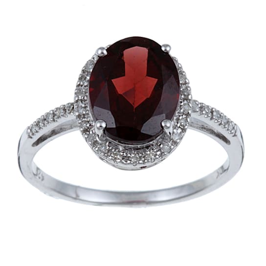 10k White Gold Oval Garnet and Diamond Halo Ring