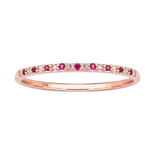 10k Rose Gold Genuine Ruby and Diamond Petite Stackable Band
