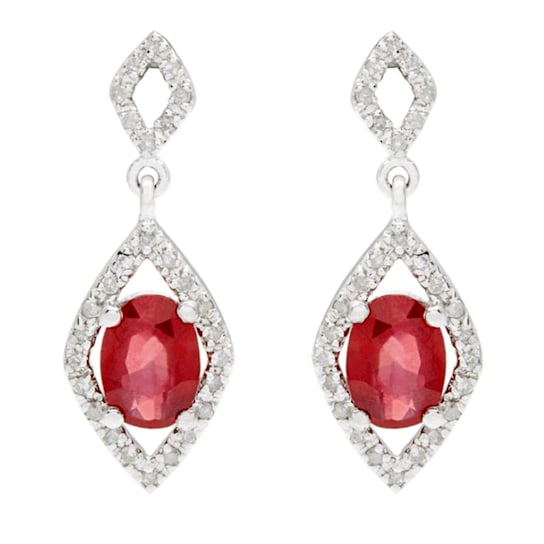 10K White Gold Ruby and Diamond Earrings