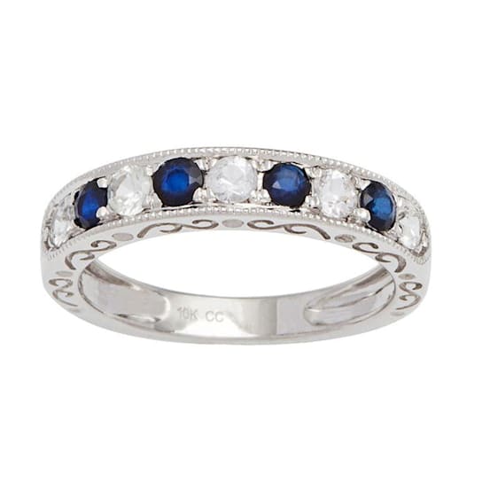 10k White Gold Sapphire and White Sapphire Vintage Style Anniversary
Wedding Band