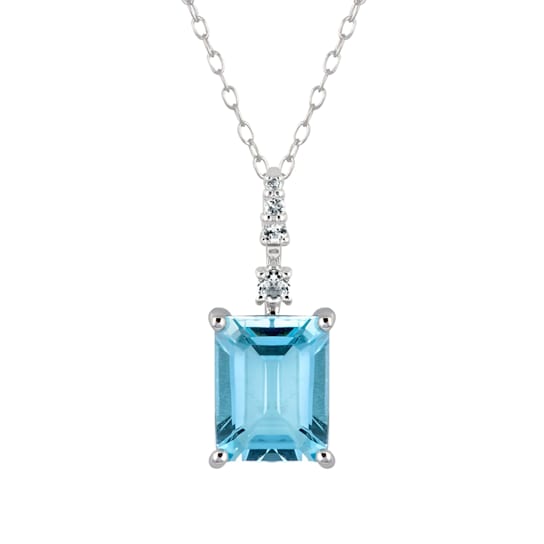 10k White Gold Genuine Emerald Cut Blue Topaz and White Topaz Pendant
With Chain