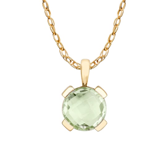 10k Yellow Gold Genuine Round Prasiolite Pendant With Chain