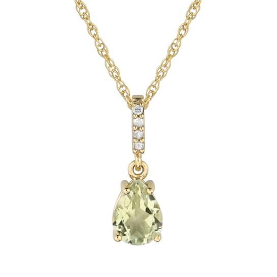 10k Yellow Gold Genuine Pear-Shape Prasiolite and Diamond Drop Pendant
With Chain
