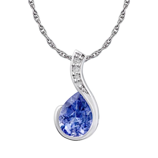10k White Gold Genuine Pear-Shape Tanzanite and Diamond Drop Pendant
With Chain