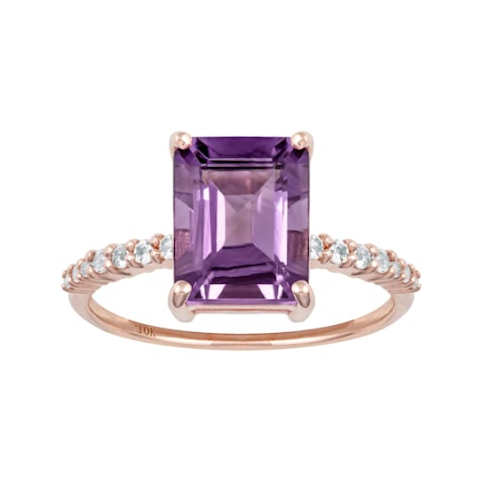 10k Rose Gold Emerald-Cut Amethyst and White Topaz Ring