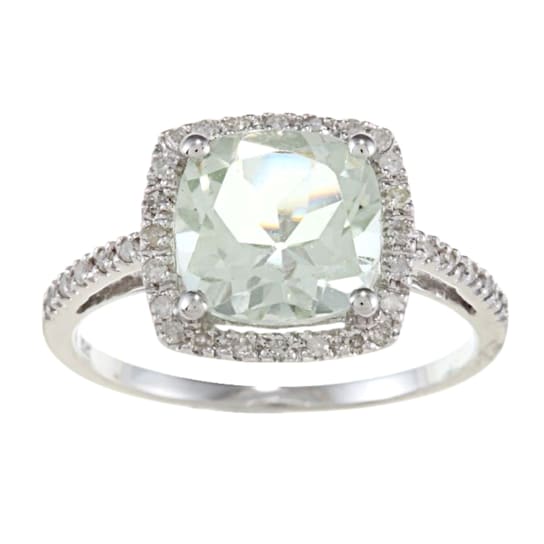 10k White Gold Cushion Prasiolite and Diamond Halo Ring