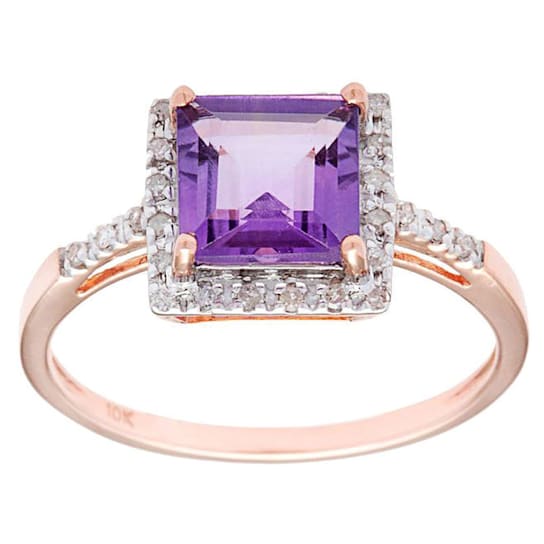 10k Rose Gold Square Amethyst and Diamond Halo Ring