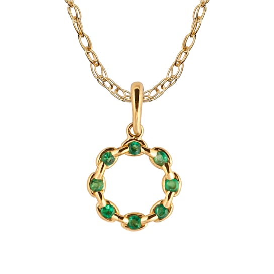 10k Yellow Gold Genuine Round Emerald Circle Pendant With Chain