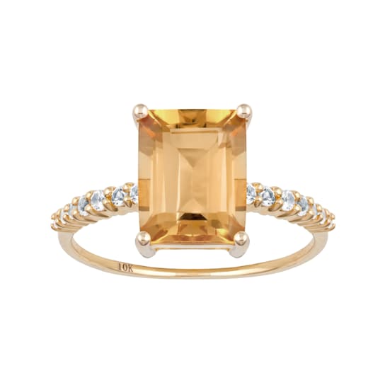 10k Yellow Gold Emerald-Cut Citrine and White Topaz Ring