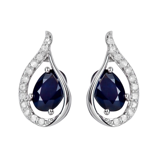 10K White Gold Sapphire and Diamond Drop Earrings