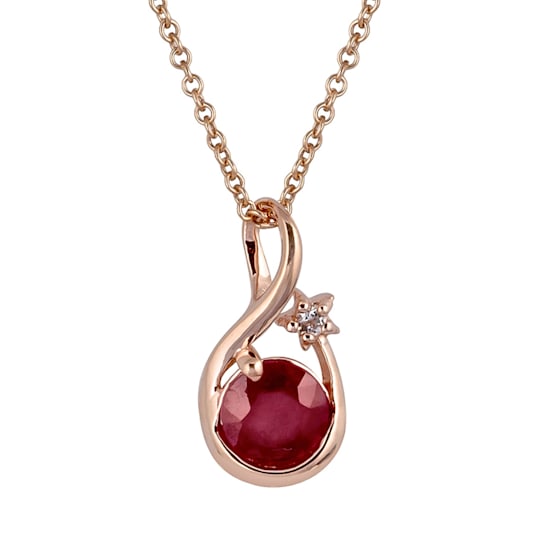 10k Rose Gold Genuine Round Ruby Pendant With Chain