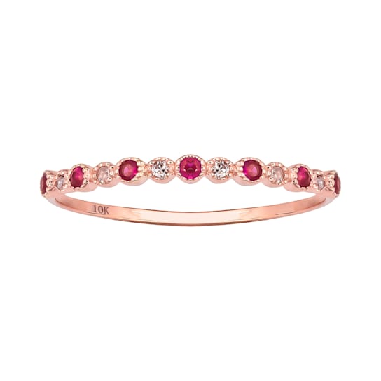 10k Rose Gold Genuine Ruby and Diamond Petite Stackable Band