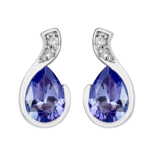 10K White Gold Pear Shape Tanzanite and Diamond Earrings