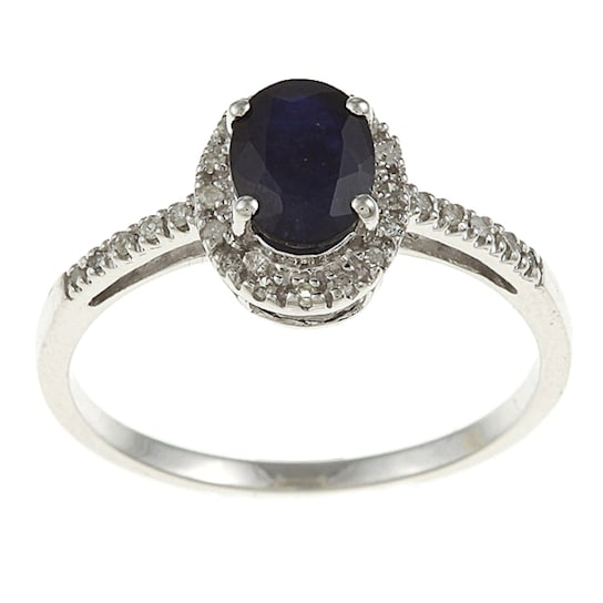 10k White Gold Oval Sapphire and Diamond Halo Ring