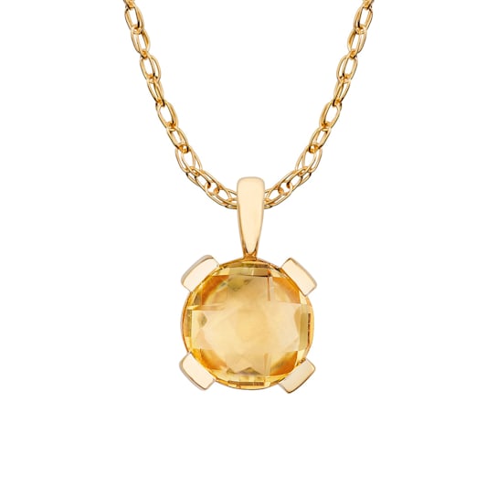 10k Yellow Gold Genuine Round Citrine Pendant With Chain