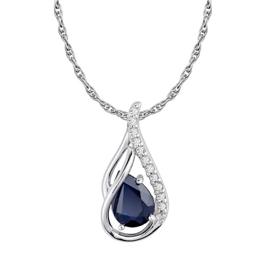 10k White Gold Genuine Pear-shape Sapphire and Diamond Halo Drop Pendant
With Chain