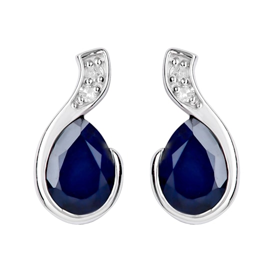 10K White Gold Pear Shape Sapphire and Diamond Earrings
