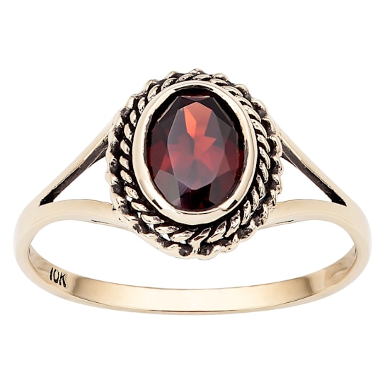 10k Yellow Gold Genuine Oval Garnet Split Shank Ring