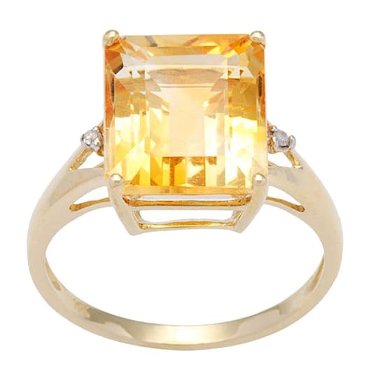 10k Yellow Gold Emerald-Cut Citrine and Diamond Accent Ring