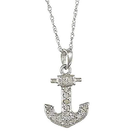 10k White Gold 1/10ct Diamond Anchor Pendant With Chain