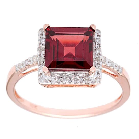 10k Rose Gold Square Garnet and Diamond Halo Ring