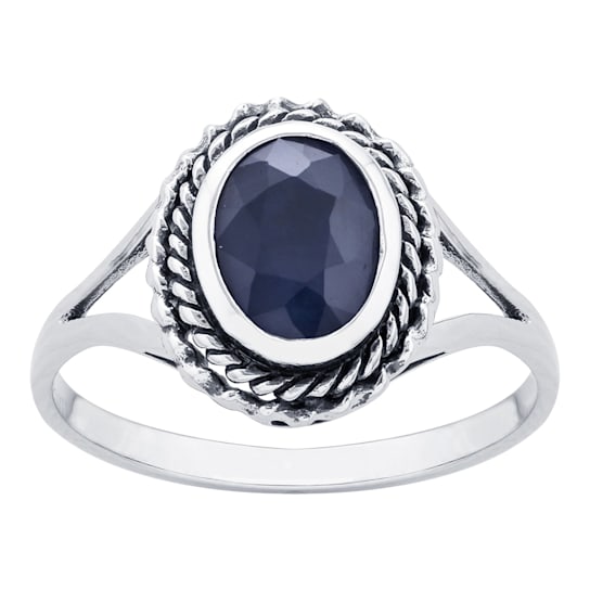 10k White Gold Genuine Oval Sapphire Split Shank Ring