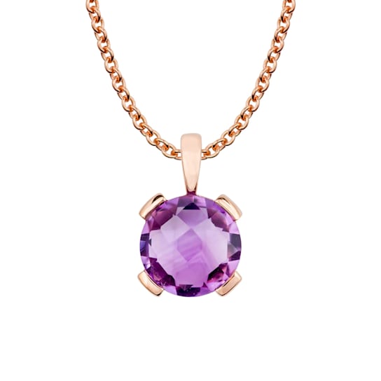 10k Rose Gold Genuine Round Amethyst Pendant With Chain