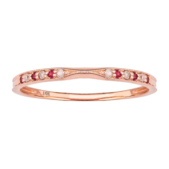 10k Rose Gold Vintage Style Ruby and Diamond Stackable Band