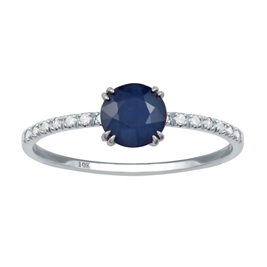 10k White Gold Genuine Round Sapphire and Diamond Ring