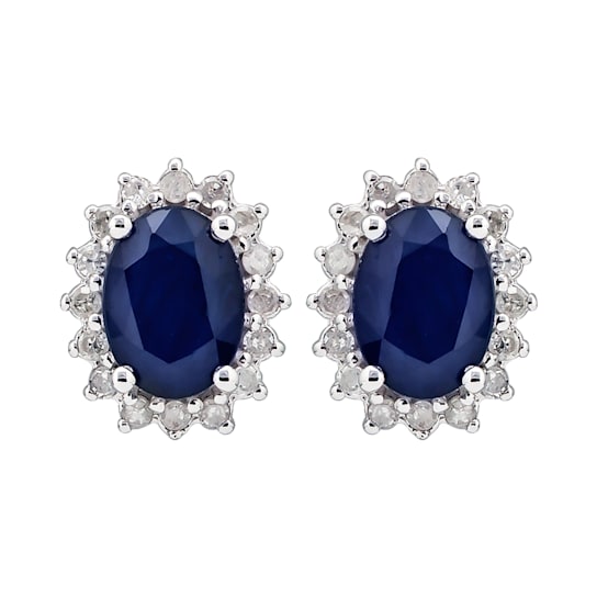 10K White Gold Sapphire and Diamond Halo Earrings