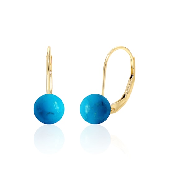 14K Gold Turquoise Ball Drop Leverback Earrings