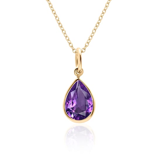 1.7 CT Pear Shape Purple Amethyst Solitaire Pendant Necklace in 14K Gold Filled