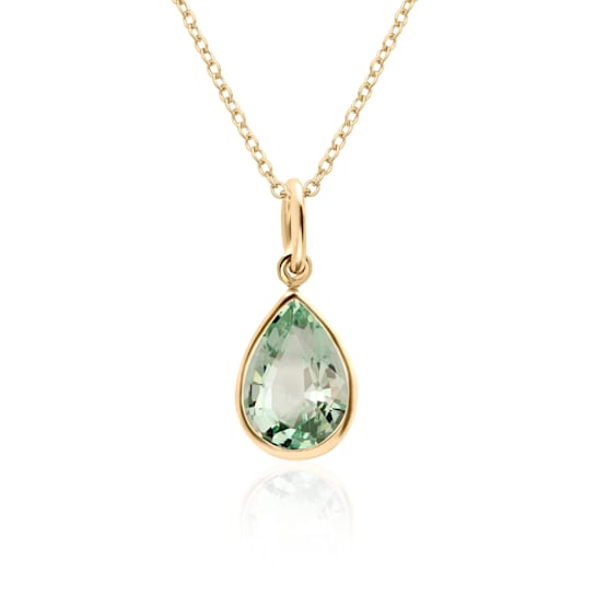 1.7 CT Pear Shape Prasiolite Green Amethyst Pendant Necklace in 14K Gold Filled